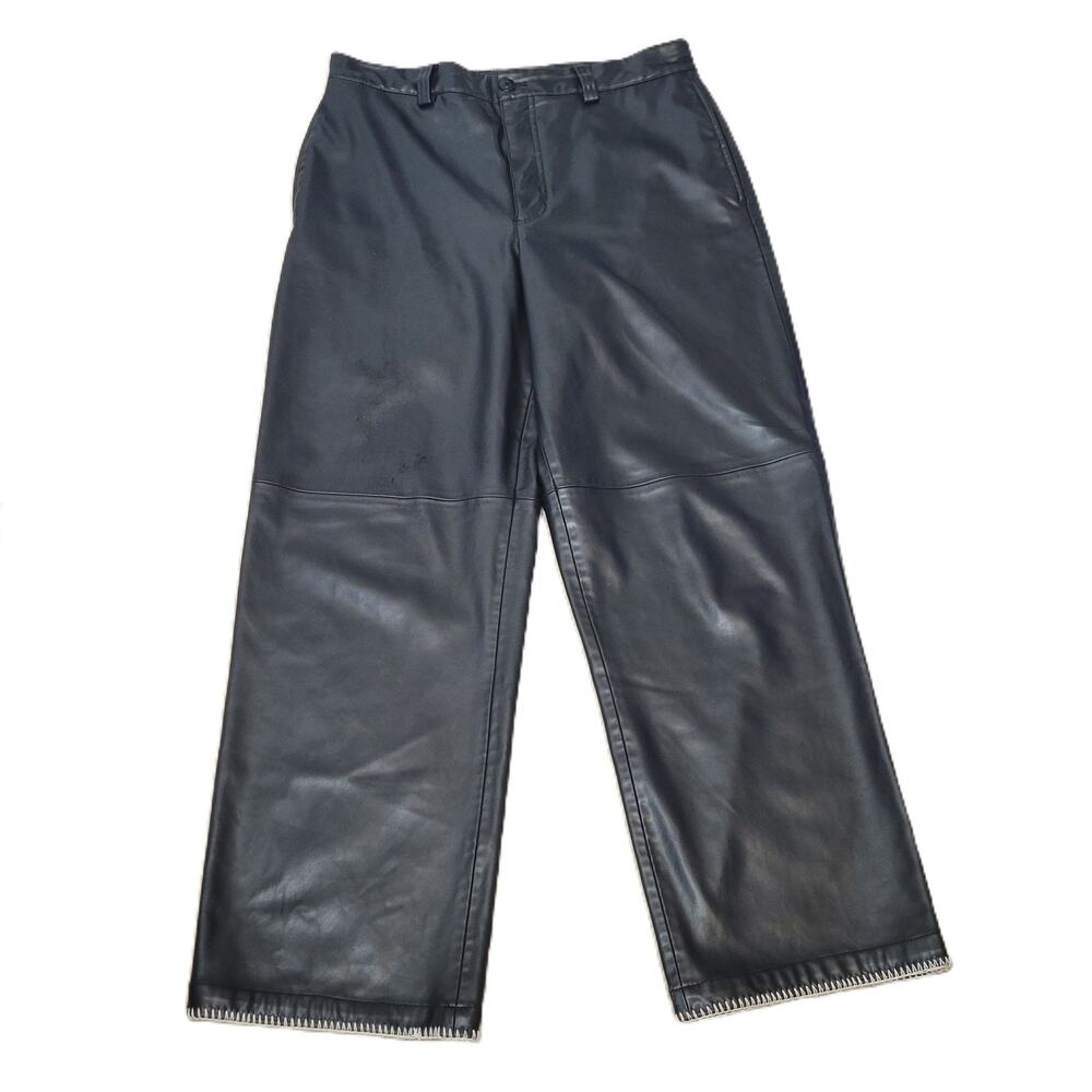 Zara Women's Medium Black‎ Top-Stitched Faux Leather Pants Wide Leg